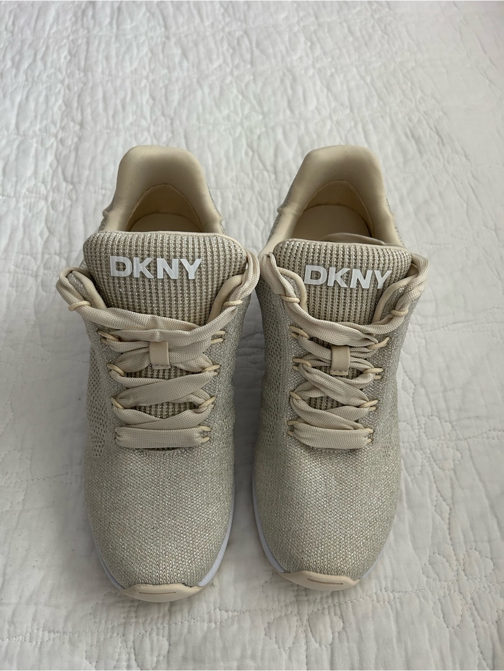DKNY Women’s Beige Knit Sneaker with Logo